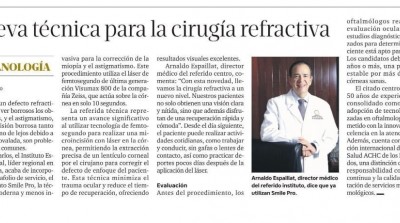 Nueva t&eacute;cnica para la cirug&iacute;a refractiva. Peri&oacute;dico List&iacute;n Diario
